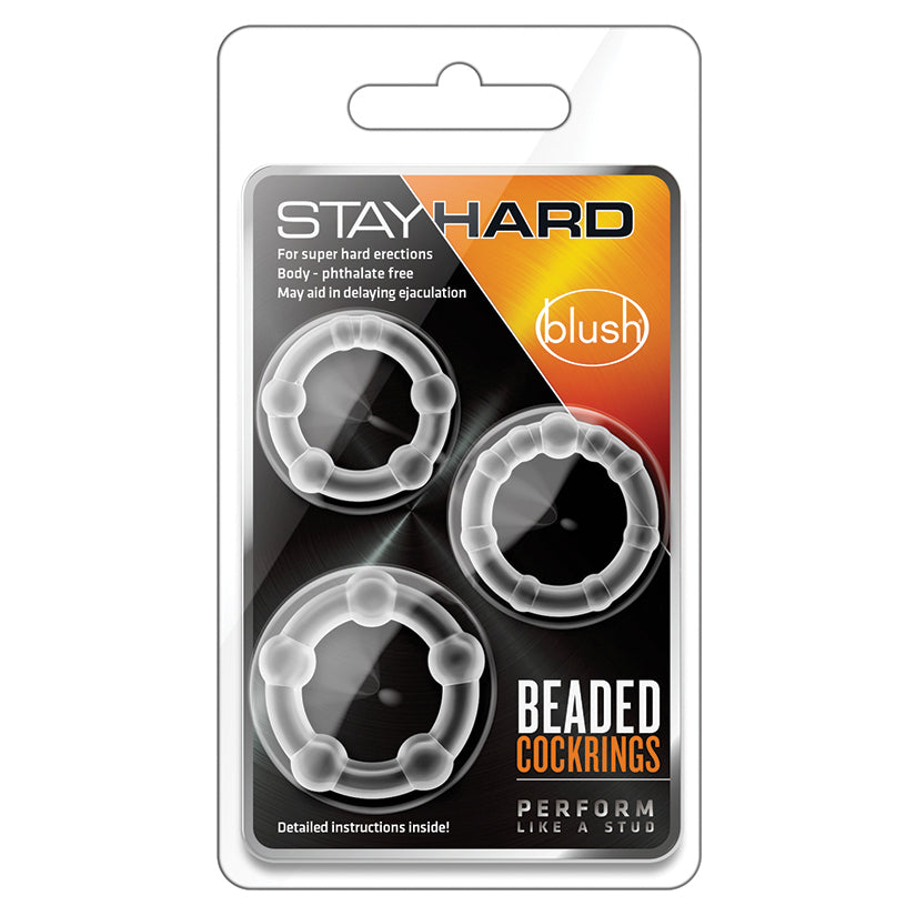 Stay Hard Beaded Cockrings - Clear 3Pk