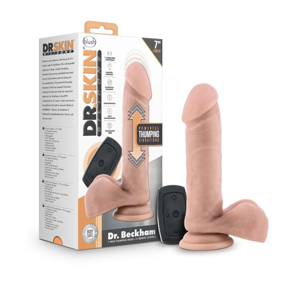 Dr. Beckham Remote Control Silicone 7 Inch Thumping Dildo With Balls with Dr. Skin Silicone