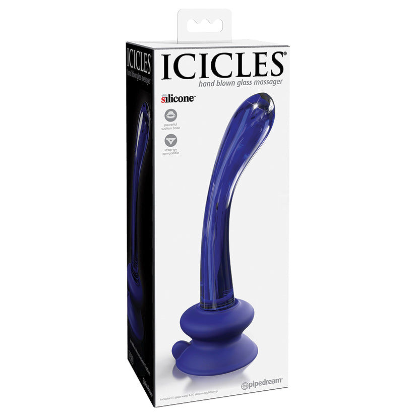 Icicle Vibrating Glass Dildo with Suction Base - Blue