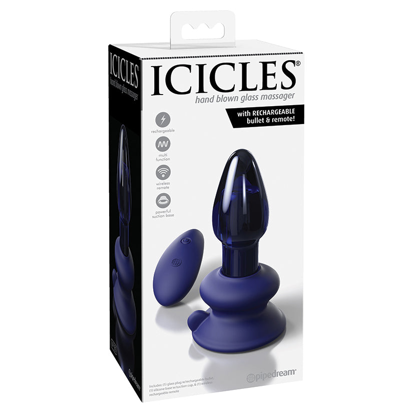 Icicles No.85 Vibrating Glass Plug with Remote Control  - Blue