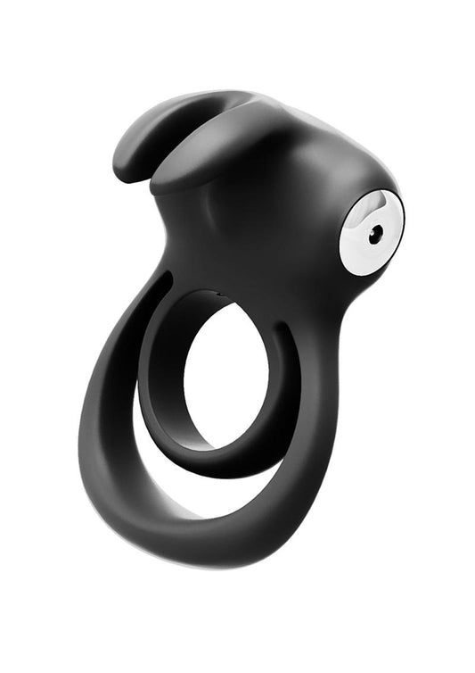 Thunder Bunny Rechargeable Silicone Dual Cock Ring - Black