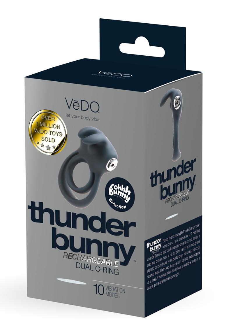 Thunder Bunny Rechargeable Silicone Dual Cock Ring - Black