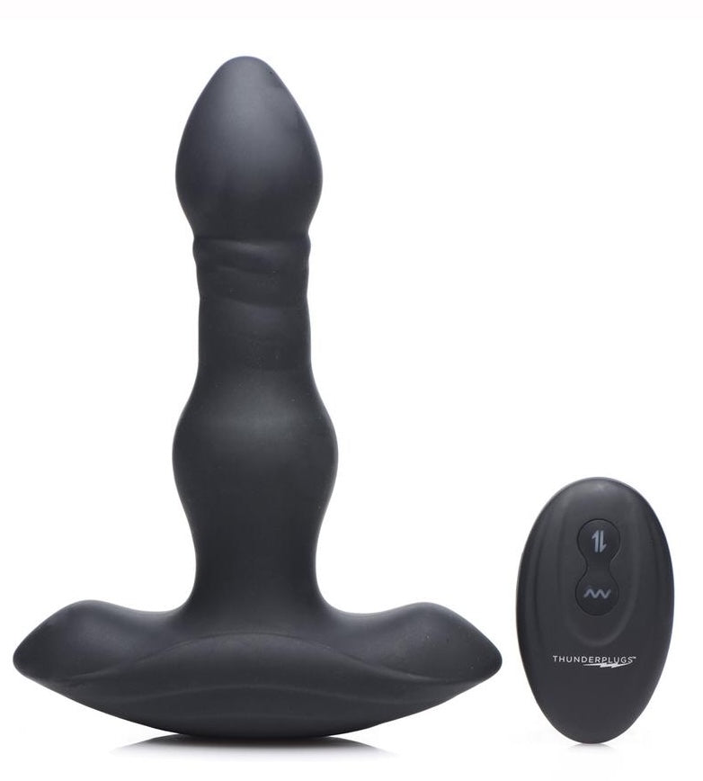 Vibrating & Thrusting Anal Thunder Plug with Remote Control - Black