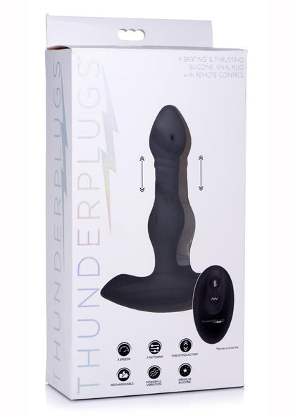 Vibrating & Thrusting Anal Thunder Plug with Remote Control - Black